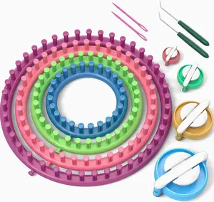 Round Knitting Looms Set Craft Kit Tool with Hook Needle and Pompom Maker
