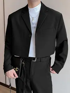 Men's Plain Long Sleeve Blazer, Casual Button Jacket Crop Top Outerwear for Spring & Fall, Men Designer Clothes, Streetwear Designer Jacket Coat for Daily Wear, Outdoor Blazer, Suit Jacket