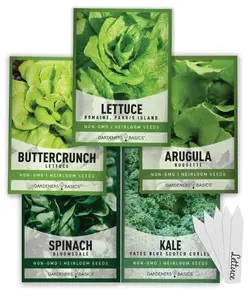 Lettuce and Greens Heirloom Vegetable Seed Non-GMO Seeds for Planting Indoors and Outdoor - Lettuce Buttercrunch, Romaine, Arugula, Kale and Spinach, Pack of 5
