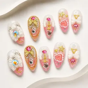 Kawaii Magical Girl Press On Nails, Pink Anime Inspired 3D Nail Set, Cute Fantasy Nails, Cute Kawaii Press On Nails, Pink Charm Nail Set Nail Art Kit Nail Box outdoorfun