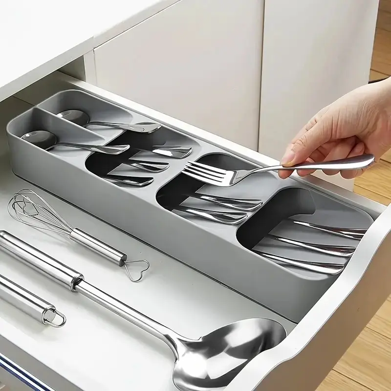 Multi-Compartment Cutlery Organizer Tray, Kitchen Drawer Storage Box for Forks, Spoons, Knives and Utensils, Space-Saving Flatware Organizer