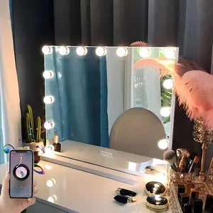 Vanity mirror with lights and bluetooth speaker 228x 181 makeup mirror lighted hollywood mirror with 15 dimmable led bulbs usb charge port 3 color lighting modes