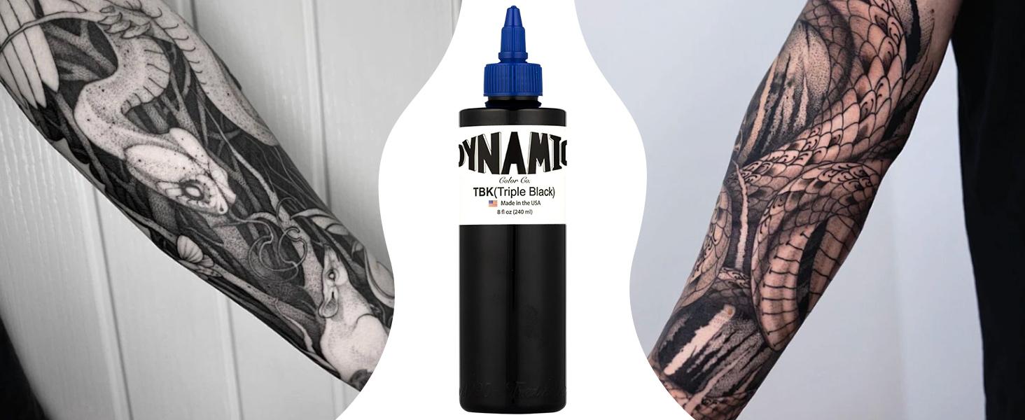 Professional High Pigment TBK Triple Black Tattoo Ink 8oz (240ml) for Large Tattoos & Creative Body Art Sterilized Hypoallergenic Long Lasting Color Retention - Makeup, Cosmetic