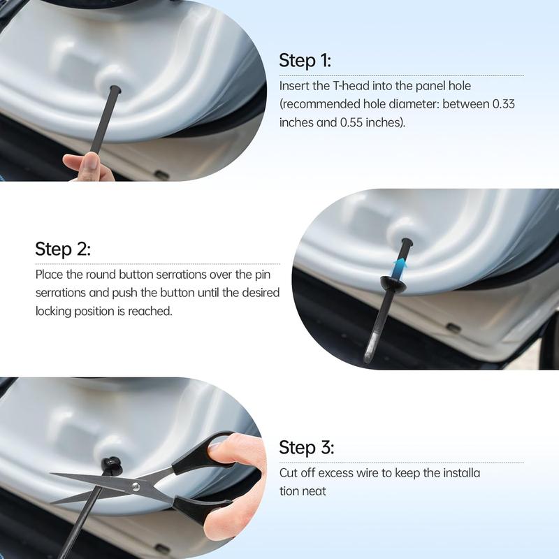 Nylon Zip Tie Wraps, Self-Locking Rivet Design, UV Resistant Cable Ties for Car Bumper & Mudguard Use, Pack of 50