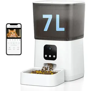 Automatic Cat Feeder with 1080P Camera, 7L WiFi Cat Food Dispenser with Remote App Control, Voice & Video Record,Pet Feeders