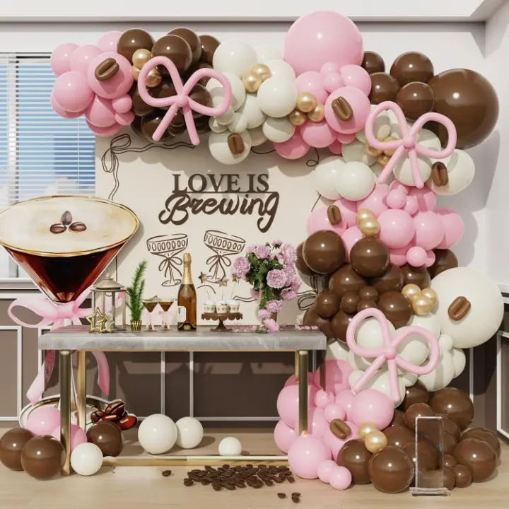 145PCS Espresso Martini Balloon Garland Kit – Pink & Brown for A Tini Bit Older Bachelorette Party