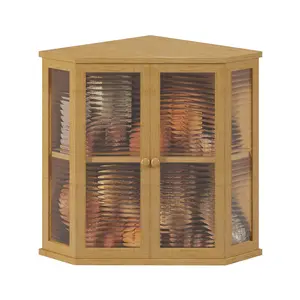Extra Large Corner Bread Box For Kitchen Countertop  16.5 Inch Double Layer Storage With Glass Wavy Door Panel And Stylish Design