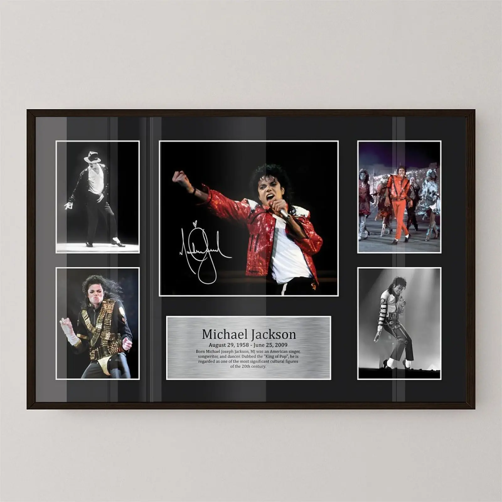 Michael Jackson King of Pop Replica Autograph Photo Collage Canvas Wall Art, Music Legend Memorabilia Tribute Poster, Premium Black Framed Collectible Decor for Living Room Music Room Man Cave, Multiple Sizes
