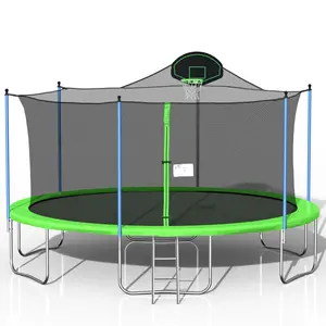 16FT Trampoline for Adults with Basketball Hoop, Outdoor Trampolines Ladder and Safety Enclosure Net for Adults
