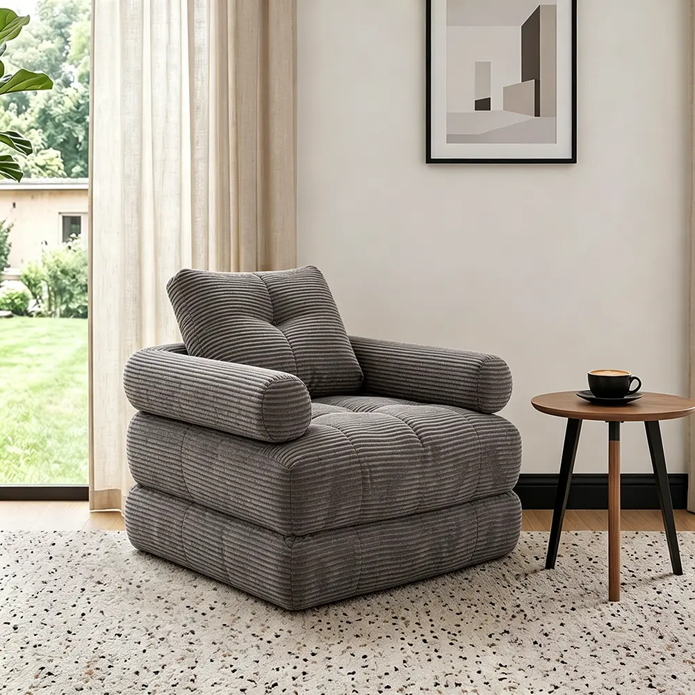 couch for living room foldable bed 2-In-1 Convertible Corduroy Lounge Sofa Chair,High Density Sponge Ergonomic Floor Couch with Side Storage Pocket,Pet-Friendly Corduroy,Vacuum Compressed No Assembly Furniture for Dorm Apartment