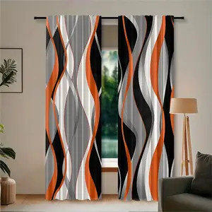 2pcs adopts pocket pole installation, black orange wave printed curtains, suitable for living rooms, bedrooms, dining rooms, home decoration, high-quality polyester yarn, lightweight and durable fabric, excellent anti wrinkle and anti fading performance