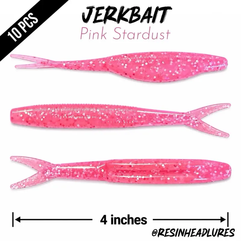 (10PCS) – Saltwater/Freshwater (4”) Jerkbait Lifelike Soft Plastic Fishing Lures – Handmade and Hand-injected Fishing Lures - Color: Pink Stardust