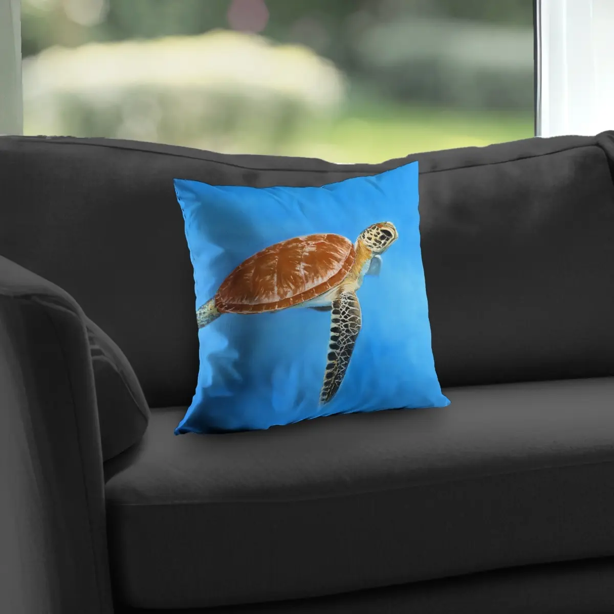 Begin Home Decor C1PT1414AKN6IK 14 x 14 in. Green Aquatic Turtle Throw Pillow - Bedroom Animals Home Decor
