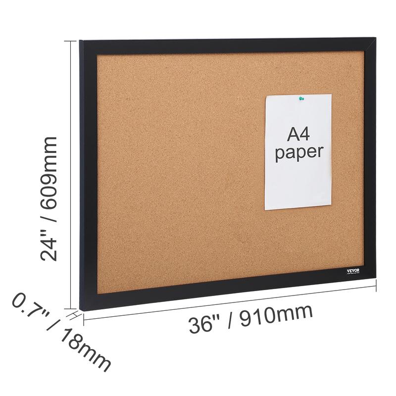 VEVOR Cork Board, 36x24 inches Bulletin Board with MDF Sticker Frame, Vision Board Includes 10 Pushpins, for Display and Decoration in Office Home and School