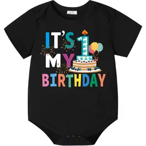 Baby 1st Birthday Bodysuit Outfit with Bowtie Infant Half Happy Birthday Party Clothes Tops Shirts for Boy Girls