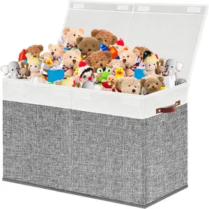 Collapsible Toy Storage Box with Lid – Cute & Sturdy Organizer for Kids' Room, Nursery or Playroom (Grey & White)