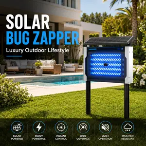 Outdoor Solar Mosquito & Bug Zapper – 8000V Electric Fly & Insect Killer, 7500mAh Battery-Powered Waterproof Trap with Tray; Solar/USB Charging for Indoor & Backyard Use
