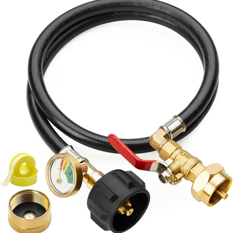 36-Inch Threaded Propane Gas Tank Adapter Connector with High-Pressure On/Off Valve, Refill & Extension Hose for Filling 1lb Bottles from 20lb Tanks, All-Seasons Camping Grill Tool Accessory