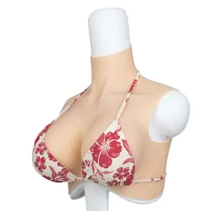 Silicone Breast Form New Style Updated Artificial Clavicle and Ribs Curved Hem Silk Cotton or Gel Filled Breast Soft and Comfortable C to G Cup Size 4 Colors for Crossdresser Cosplayer Trans LGBT Drag Queen Male to Female Silicone Breastplate Womenswear