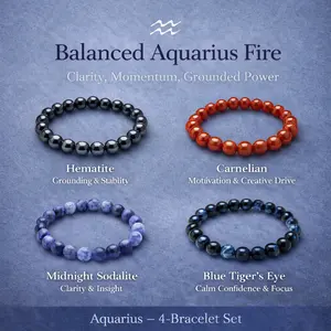 [Quiet Light]  Balanced Aquarius Fire  Clarity, Momentum, Grounded Power4-Bracelet Stack for Focused drive. Clear thinking. Steady energy.