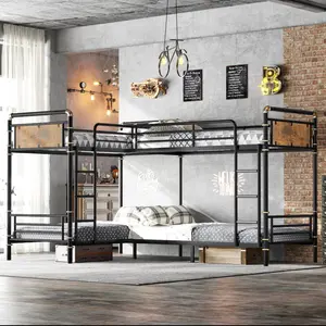 Quad Bunk Bed for 4 , Heavy Duty Metal Twin Bunk Bed Frame, Detachable Triple Bunk Bed, Can Be Divided Into 3 Twin Beds,Noise Free, Black