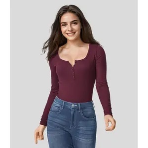 Halara Ribbed Henley Neck Long Sleeve Slim Casual Top Halara Ribbed Henley Neck Long Sleeve Slim Casual Top