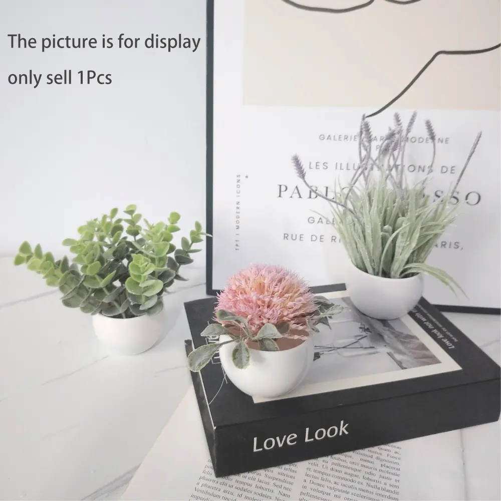 Artificial Small Potted Plant Simulation Greenery Round Flower Pot Bonsai for Home Decoration Office Desktop Decorative Items