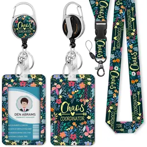 BY-BRA1 Lanyards for Id Badges, Inspirational Quote Badge Holder with Retractable Reel Belt Clip, Positive Work Name Tag Lanyard Vertical ID Card Protector Case for Women Nurse Doctor Teacher Student