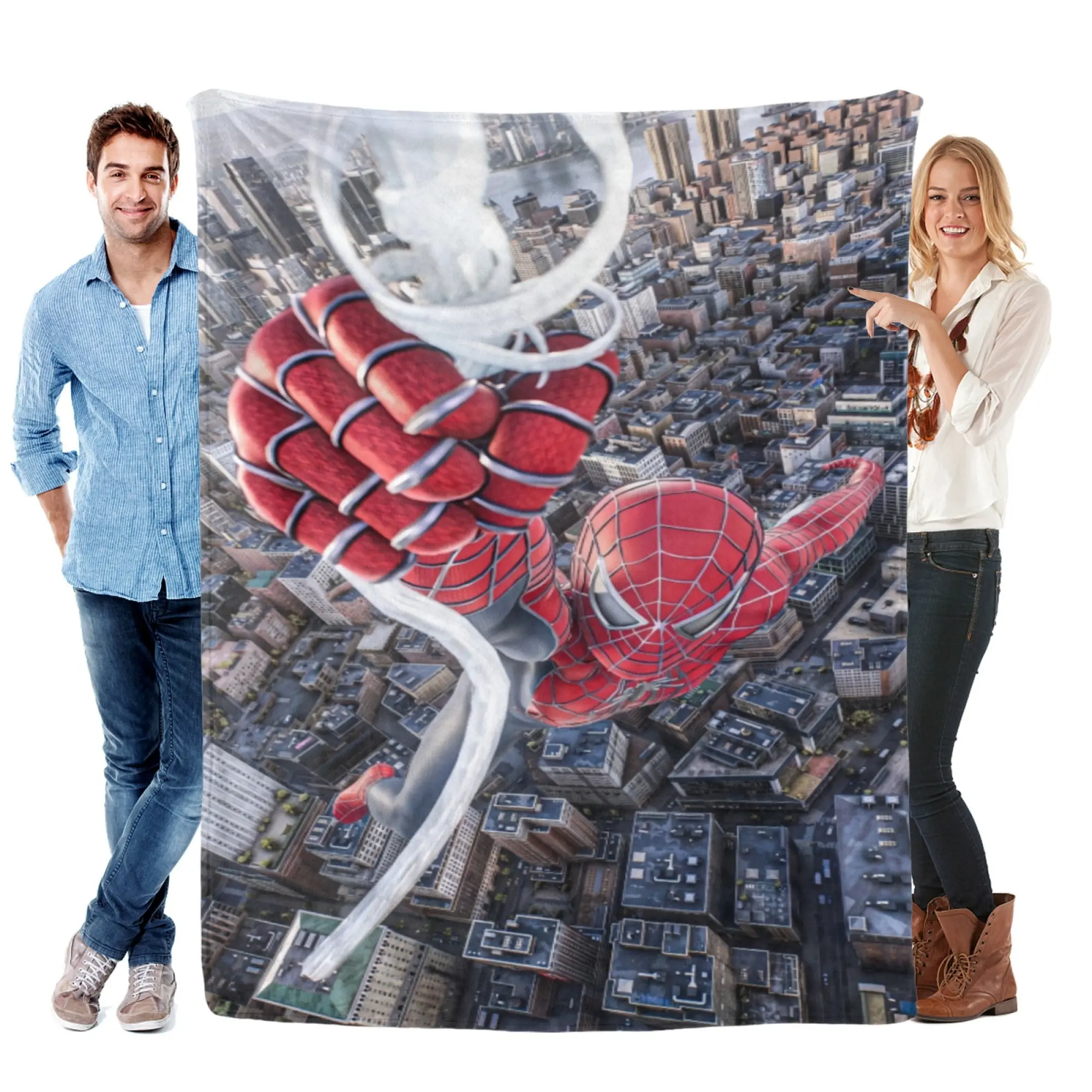 [SummerVibes] MARVEL Spider-Man Extreme City Swing Flannel Blanket, Soft 2D Printed POV Throw for Gamer Room, Couch & Fans