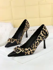Women's Leopard Print High Heels, Metal Buckle Design, Pointed Toe Fashion Shoes, Elegant & Stylish Footwear for Women