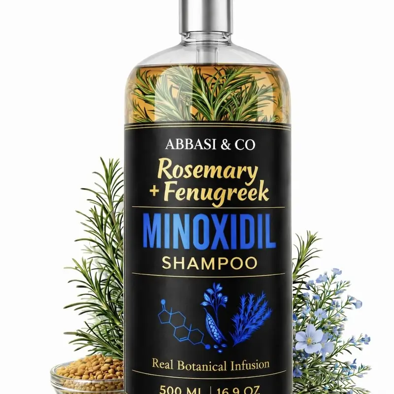 Abbasi & Co 500ML Traditional Rosemary + Fenugreek Minoxidil Infused Anti-Hair Fall Shampoo - Botanical Haircare Cleanser with Biotin, Keratin, Cinnamon, Visible Pieces for Adult Daily All Hair Types Nourishing Scalp Care