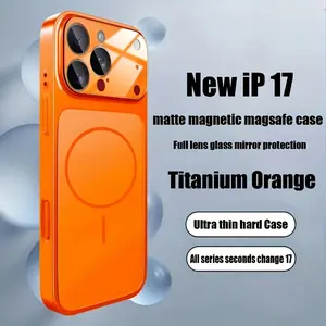 Luxury Phone Case - Brand New Aima Orange Matte Magnetic Protective Case, Suitable for iPhone 17/16/15/14/13/Pro Max/Pro/Plus Compatible with Magsafe Wireless Charging Protective Case Lens Protective Case Shockproof Cover