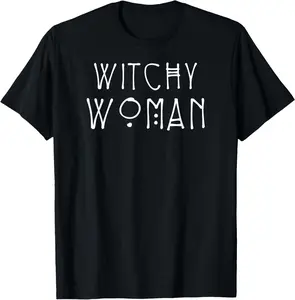 Cotton Witchy Woman Witch Wiccan and Pagan Gifts Halloween T-Shirt Short Sleeve Crew Neck Top for Summer, Casual Streetwear, Halloween Gift Womenswear Chic Men's Comfy