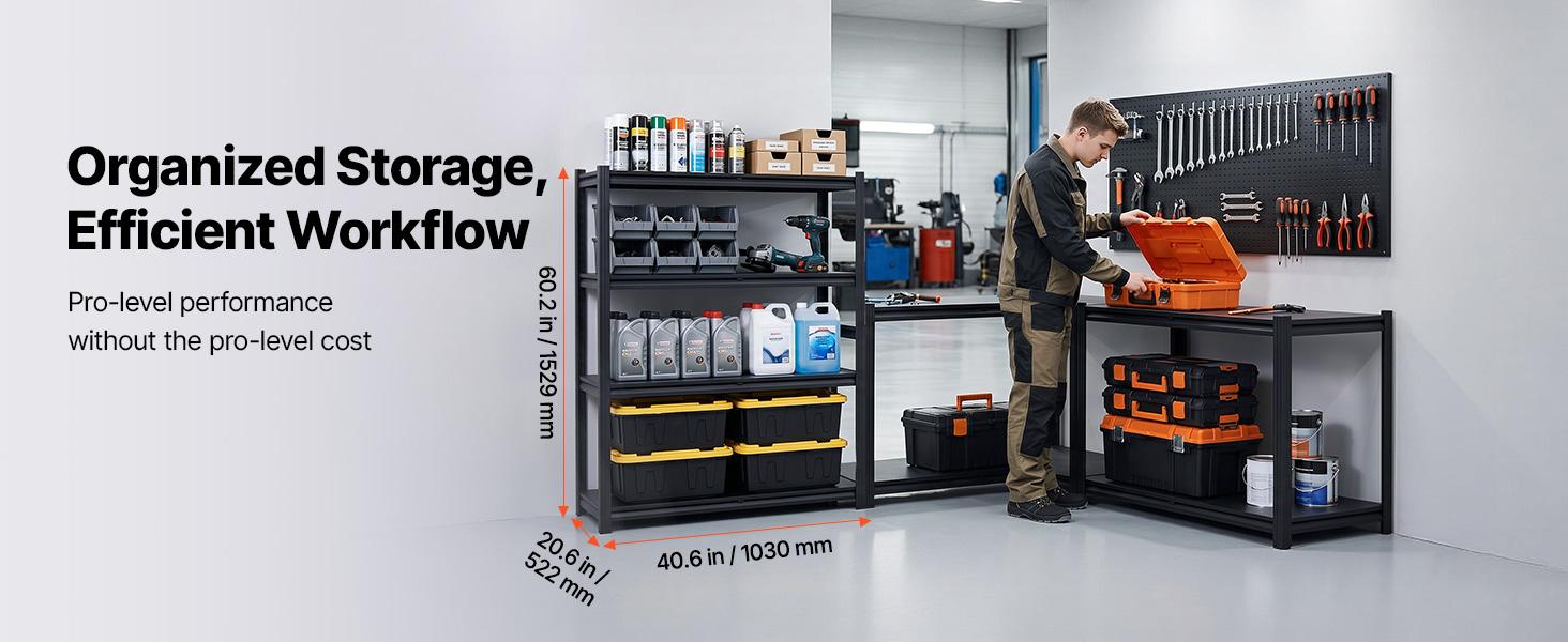 【fathersdaygift】VEVOR Storage Shelves, 4-Tier Adjustable, 2400 lbs Capacity, Heavy Duty Garage Storage Shelving Unit, Metal Utility Rack Shelf, for Garage Workshop Warehouse Basement, 40.55" W x 20.55" D x 60.2" H, Organiser