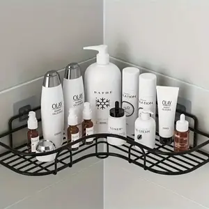 Punch-Free Wall-Mounted Corner Shelf Bathroom Rack for Toilet Storage Organiser Installation Set Easy Setup No Drilling Required