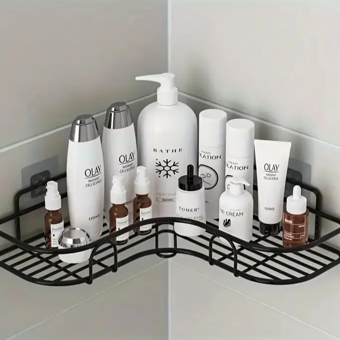 Punch-Free Wall-Mounted Corner Shelf Bathroom Rack for Toilet Storage Organiser Installation Set Easy Setup No Drilling Required
