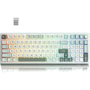 R98 Pro  Mechanical Keyboard, Creamy /2.4GHz/Wired RGB Gaming Keyboard with Number Pad and Knob, MDA Profile PBT Keycaps, Gasket Hot Swappable Tactile , Cyan
