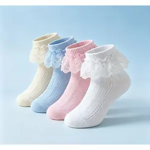 Toddler Baby Girls Ruffle Lace Socks Eyelet Mesh Frilly Ankle Soft Dress Kids Princess Socks 2-12T