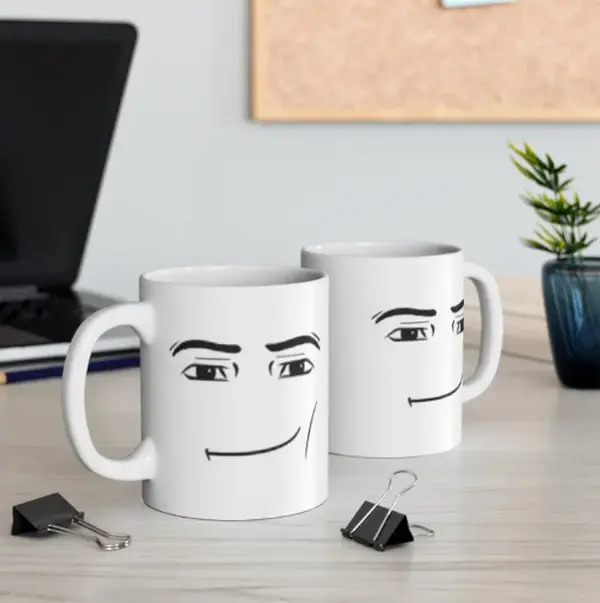 Roblox Man Face Mug 11oz, Double Sided, White Ceramic Mug, Roblox funny, Coffee Mug, Gamer Cup, Meme Mug,