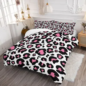 2/3pcs Pink Leopard Print Comforter Set, Trendy Quilt, Soft Microfiber Bedding Set with Pillowcase, Bold Pink Black Leopard Print Bed Set for Teen Girls, Fun Bedroom & Dorm Decor