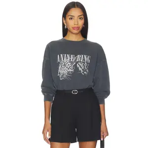 ANINE BING Spencer Leopard Sweatshirt in Washed Black