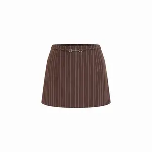 Cider Low Rise Striped Belted Metal Detail Mini Skirt