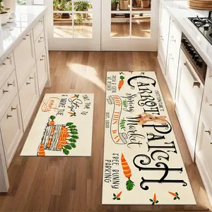 2Pcs Easter Bunny Carrots Floor mat set including farmhouse kitchen Rug dining room flooring laundry room decorative carpet mat Washable Kitchen Rugs