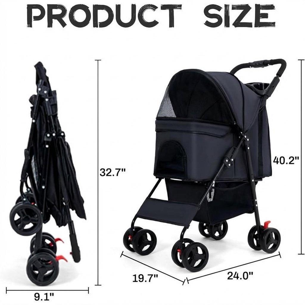 Foldable Pet Stroller for Dogs & Cats | Compact, Breathable & Easy to Carry