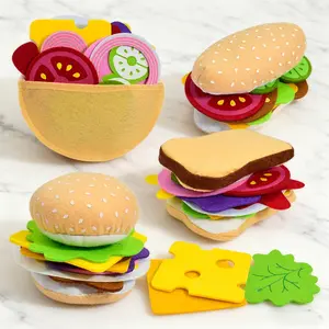 Creative DIY Felt Food Set, Play Kitchen Accessories, Portable Storage Interactive Burger Sandwich Toy, Fun Educational Playset for Kids & Toddlers