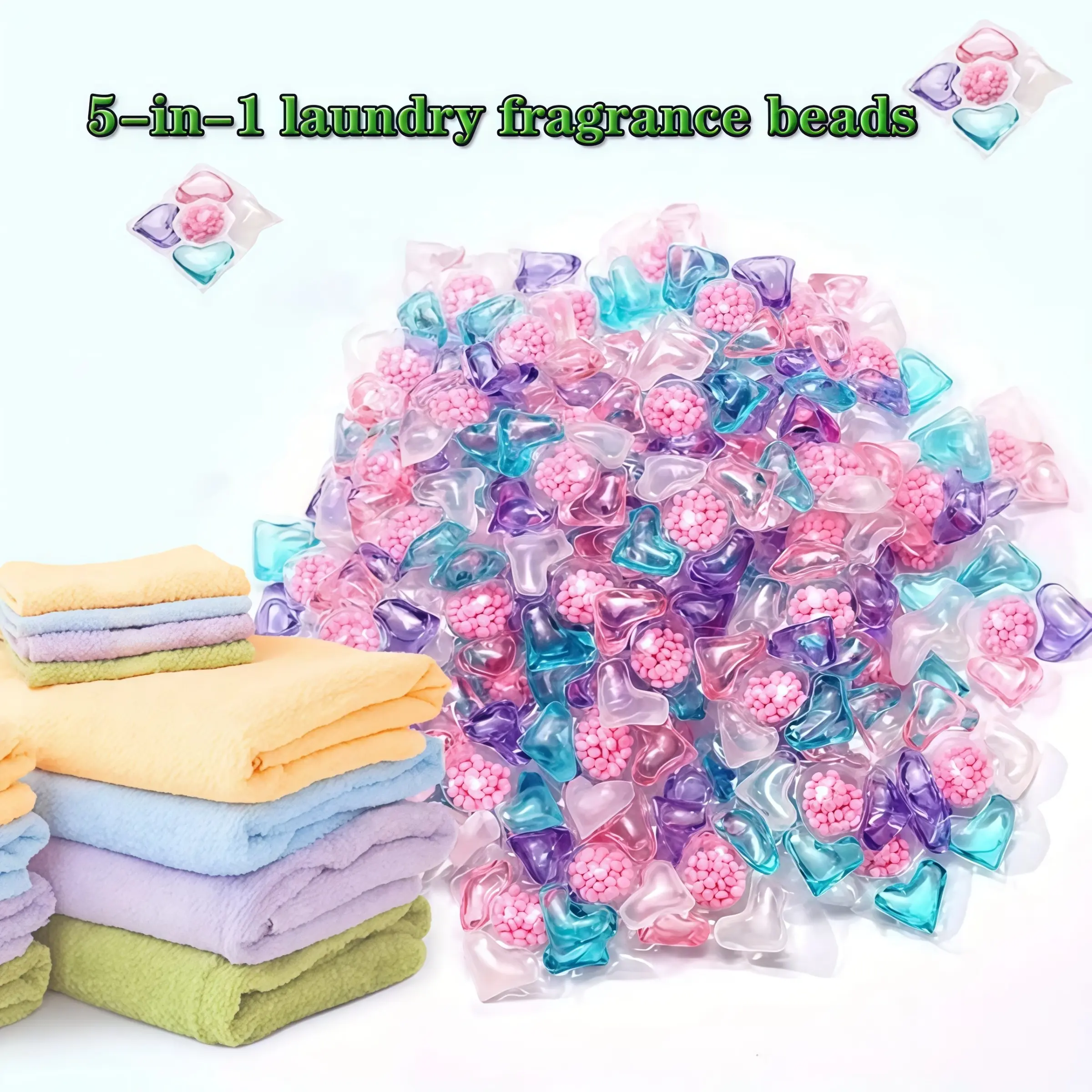 5-In-1 Laundry Detergent beads, Fragrance Detergent Beads, 50/120pcs Scent Booster Laundry capsules, Laundry Detergent Pods, Laundry Clean Pods, Fruit Scented, Strong Stain Removal, Color Protection, Laundry Tools & Accessories