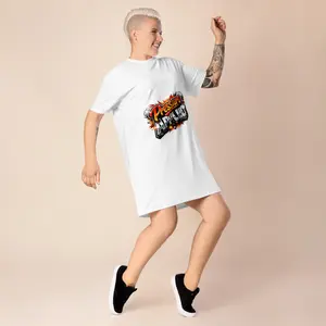 Pressure Applied T-shirt Dress - Oversize Fit, Comfortable Stretch Fabric, Versatile for Any Occasion, 96% Polyester 4% Spandex