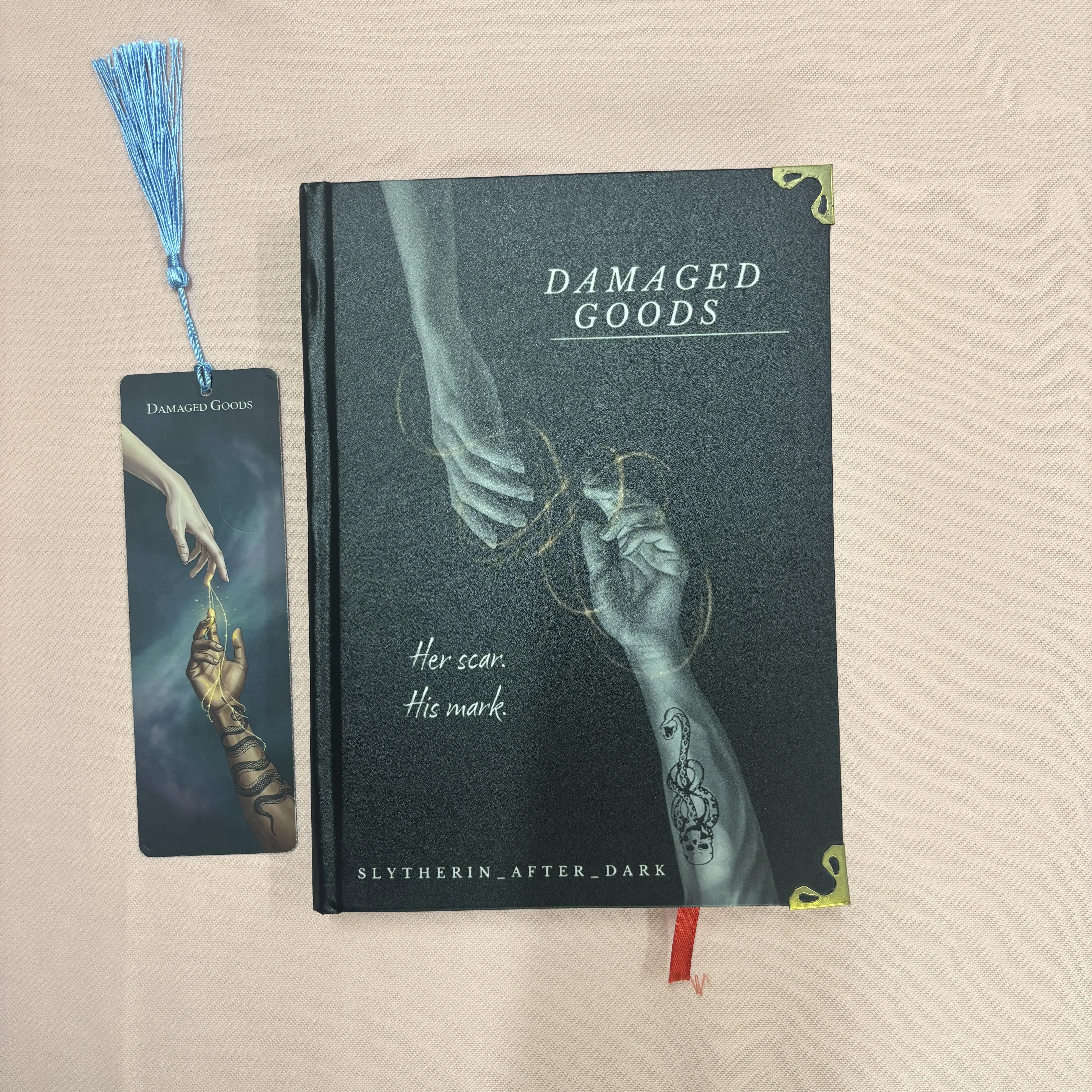 Damaged Goods by Slytherin After Dark Hardcover Book, Dramione Inspired Fanfiction Collector Edition with Free Bookmark, Dark Romance Bookshelf Decor Gift