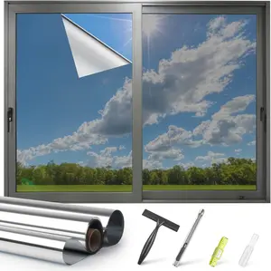 Silver Reflective Window Tint - One Way Privacy Film, 17.5 x 78.7 Inch, Static Cling, Daytime Privacy, Heat Control, Anti UV Glass Tinting