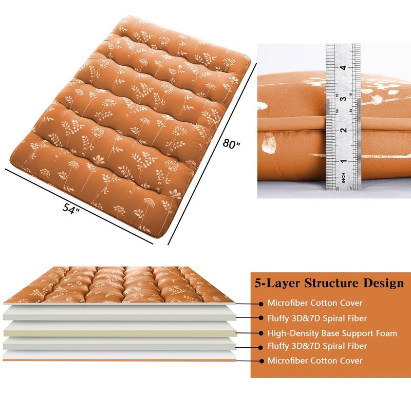 【GARVEE】Japanese Futon Mattress, Futon Floor Mattress Japanese Style Floral Pattern Mattress for Floor, Tatami Mat, Sleeping Mattress Pad for Camping Travel (Flowers-red, Full(80"L x 54"W))